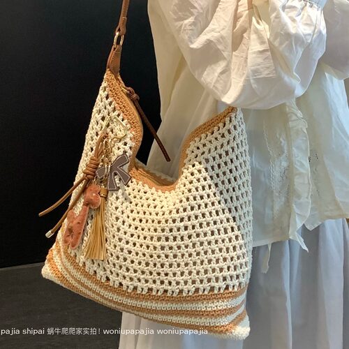 棉绳编织托特包女春夏度假风
