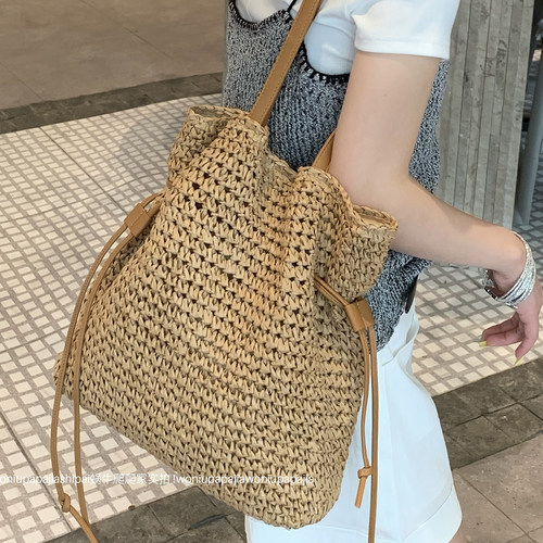 法式慵懒风草编托特包女