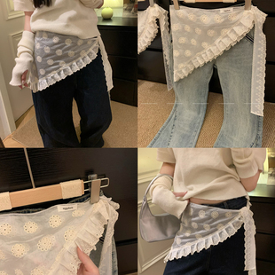 2026春款蕾丝屁帘女叠穿高级感三角巾屁帘百搭裙帘配鲨鱼裤牛仔裤