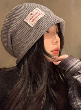 灰色大头围堆堆帽女秋冬季2025新款登山针织冷帽女款显脸小包头帽