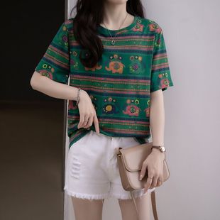 新款 大码 T恤女2024年夏季 女装 宽松显瘦胖mm打底体恤上衣 纯棉短袖