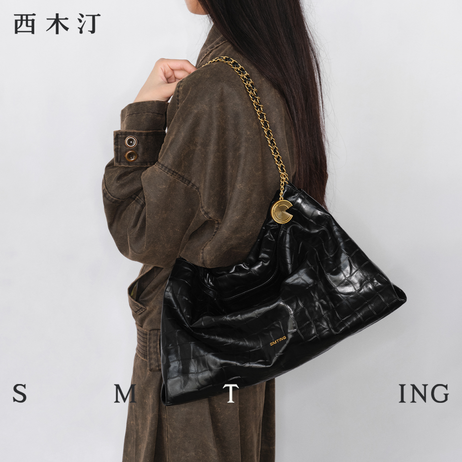 【西木汀】悠途 头层牛皮包包新款女托特包大容量链条包红色婚包