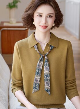 赋妤中年妈妈翻领蝴蝶结套装