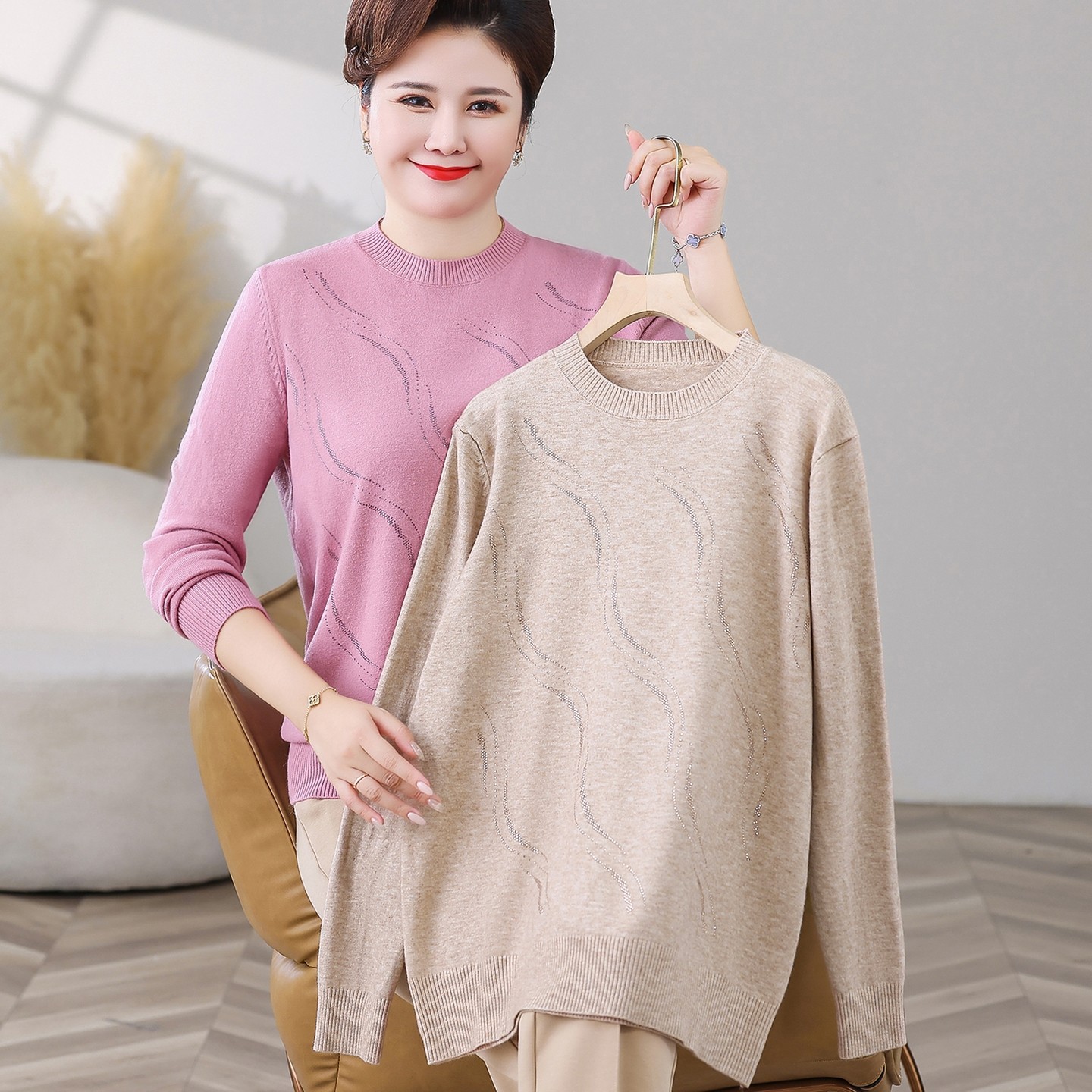 大码中老年女春秋装宽松毛衣打底衫200斤胖妈妈洋气加肥加大上衣,女装/女士精品,中老年女装,淘宝优惠券,粉丝福利购,淘宝优惠卷