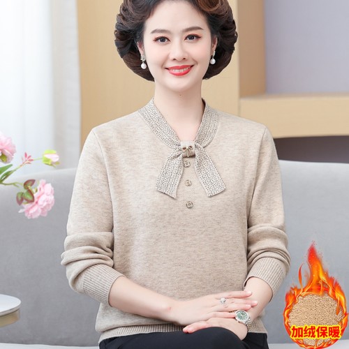 赋妤50岁妈妈冬装加绒羊毛衣