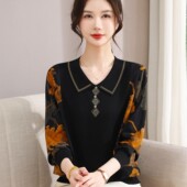 中老年女春夏冰丝薄款 妈妈春装 时尚 洋气打底小衫 上衣翻领T恤 新款