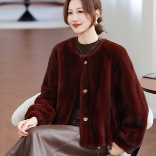 妈妈冬装 水貂绒保暖厚外套中老年人女秋冬高贵阔太太皮毛一体大衣