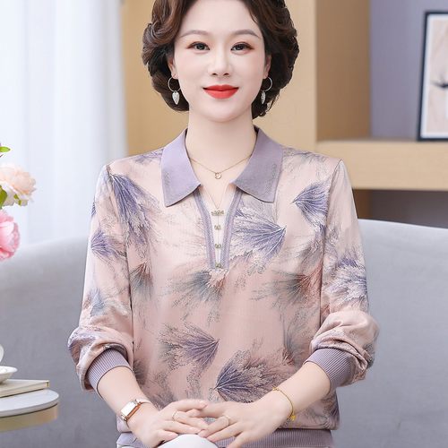 洋气妈妈装秋装翻领T恤小衫