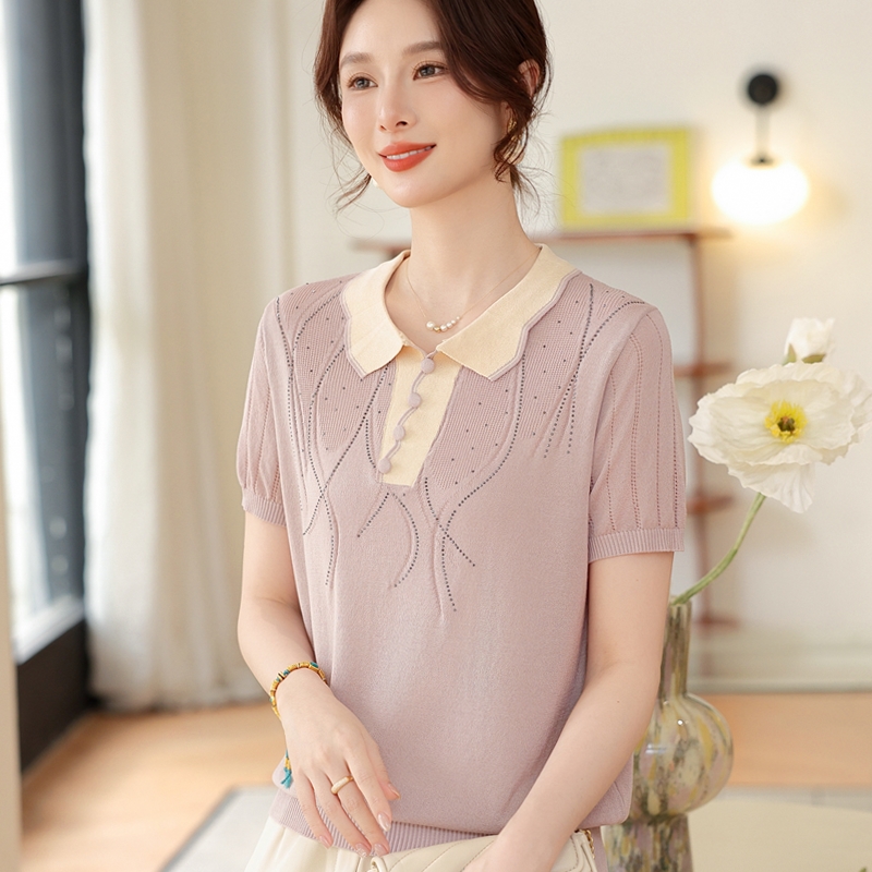 洋气妈妈夏装桑蚕丝针织短袖上衣