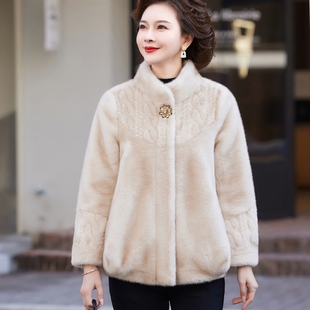 时尚 加厚保暖洋气皮草高贵中老年皮毛一体外套 水貂绒大衣女妈妈装