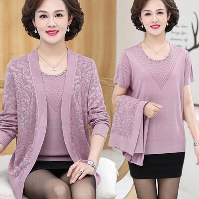 女士妈妈装夏季短袖T恤两件套