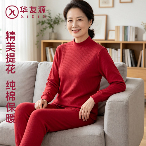 秋换季全棉提花暗纹保暖上衣女