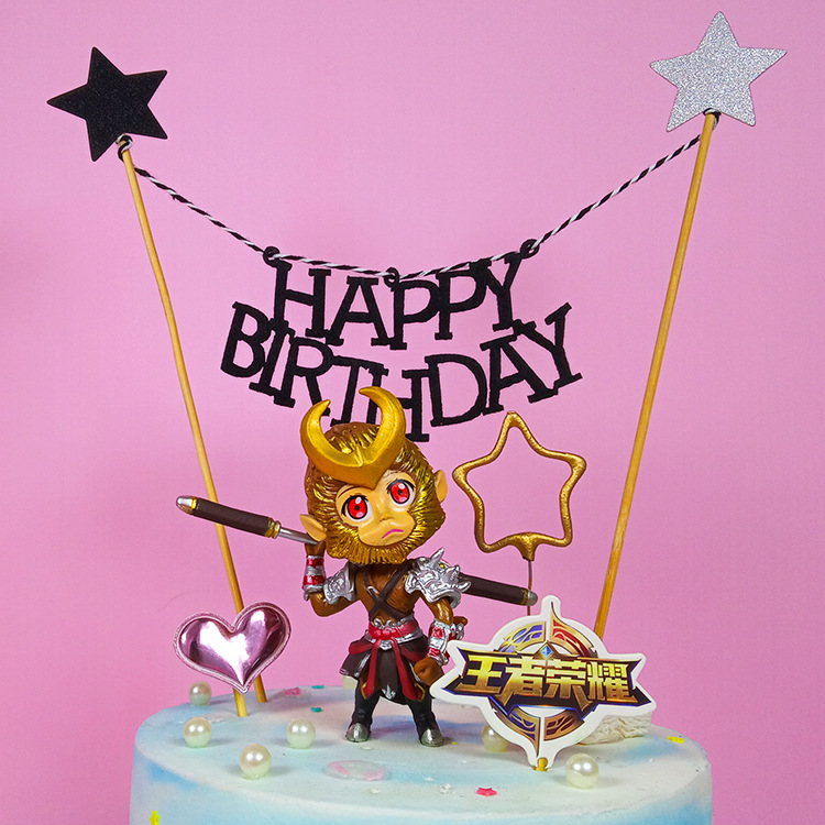 孙悟空蛋糕装饰玩偶摆件插旗猴子公仔烘焙创意甜品台插牌吊旗拉旗