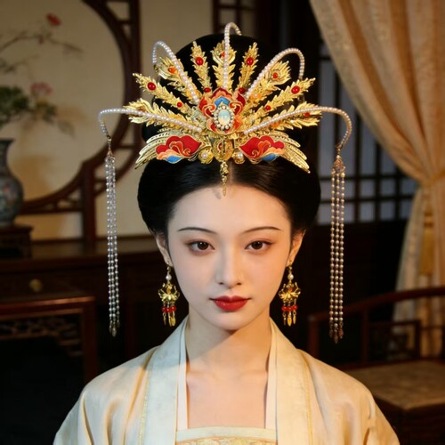 古风发饰中国风凤冠霞帔发冠新娘中式婚礼传统珍珠流苏头饰凤凰