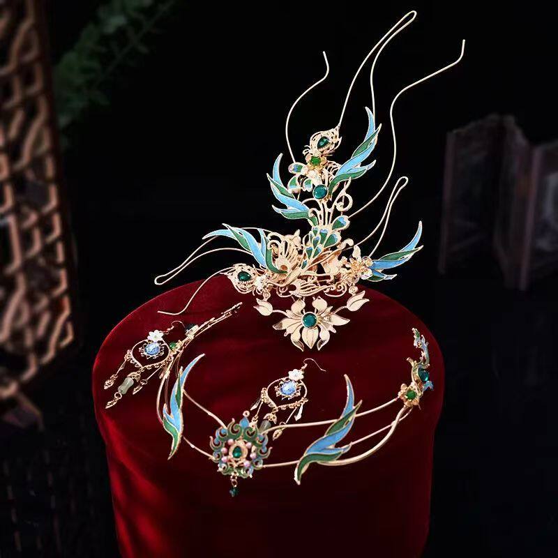 古风手工异域风情蓝色孔雀发饰爆款汉服配饰发簪发冠重工神女全套