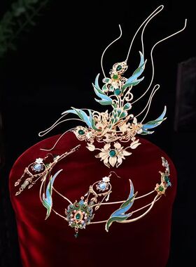 古风手工异域风情蓝色孔雀发饰爆款汉服配饰发簪发冠重工神女全套