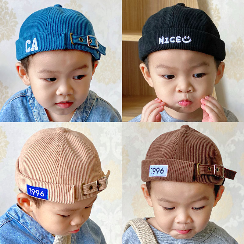 儿童帽子春秋款男童灯芯绒瓜皮帽宝宝地主帽小童雅痞帽个性洋气潮