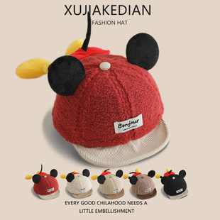 宝宝帽子秋冬季可爱卡通婴儿鸭舌帽保暖毛绒帽男女童冬天棒球帽潮
