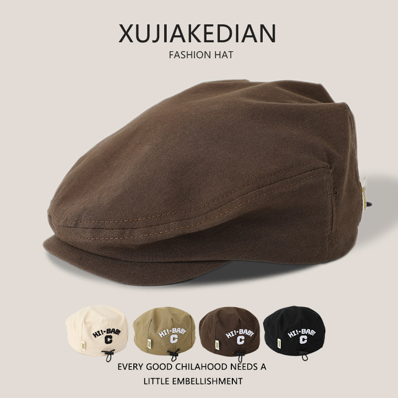 儿童反戴贝雷帽ins韩国洋气c字母刺绣前进帽男女孩宝宝春秋帽子潮