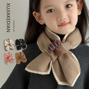 韩国ins百搭洋气儿童毛线围巾秋冬季 婴儿宝宝交叉保暖针织围脖潮