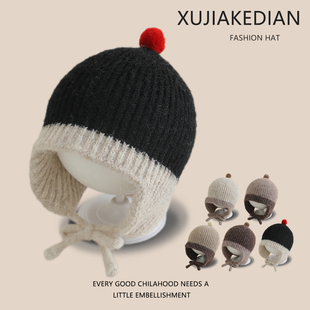 ins儿童帽子秋冬季保暖加厚针织套头帽男女宝宝防风护耳毛线帽潮