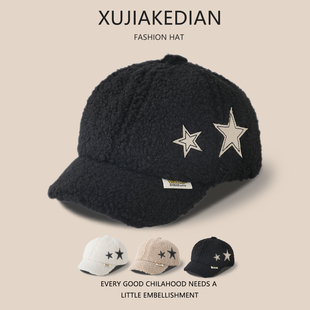 儿童帽子秋冬季保暖羊羔绒防风鸭舌帽男女宝宝潮流五星百搭棒球帽