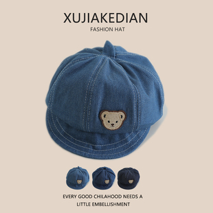 宝宝帽子春秋儿童贝雷帽男女宝鸭舌帽牛仔布八角帽薄款韩版洋气潮