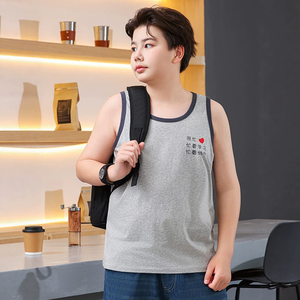 胖童背心纯棉夏季男大童跨栏背心青少年男孩无袖打底汗衫学生上衣