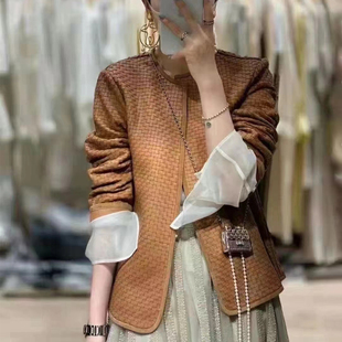 2025秋冬高定款 手工编织绵羊皮真皮女夹克休闲皮衣外套 海宁时尚