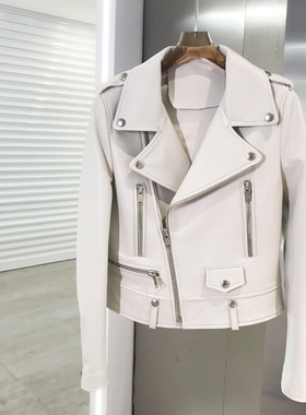 2026海宁春季新款 SLP进口绵羊皮皮衣真皮皮衣夹克女机车短款显瘦