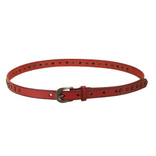 柔软文艺皮带女纯牛皮深红色腰带牛仔裤裙子窄款个性时髦铆钉装饰