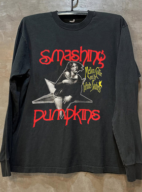 SmashingPumpkins碎南瓜乐队美式插画风小领口纯棉情侣装长袖T恤
