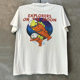 TinTin丁丁历险记月球探险经典漫画vintage美式复古短袖T恤ins潮