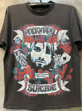 Nirvana涅槃乐队Kurtcobain科特柯本人像高街摇滚朋克复古短袖T恤