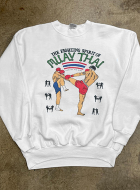 MUAY THAL泰拳格斗印花圆领长袖卫衣oldschool街舞嘻哈情侣上衣男