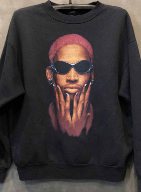 Rodman罗德曼人像hiphop嘻哈摇滚男女oversize街头圆领长袖卫衣潮