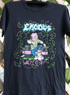 Exodus摇滚乐队vintage阿美咔叽复古搞怪卡通风男女纯棉短袖T恤潮