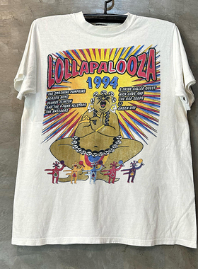 Lollapalooza音乐节高级感小众oldschool学院风短袖男女小领口T恤