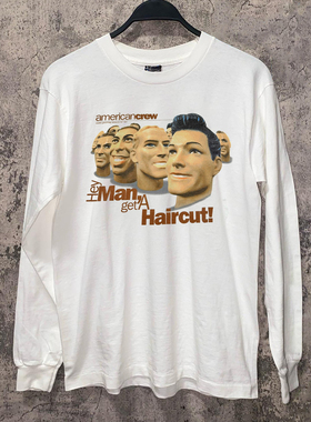 美式vintage古着感人像数码印花潮牌长袖T恤欧美高街小领口上衣