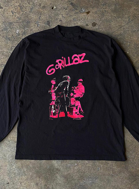 Gorillaz街头顽童乐队美式摇滚街头chic嘻哈丧系长袖男女质感T恤
