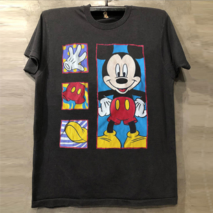 Mickey Mouse米奇经典怀旧动画短袖T恤vintage古着感小领口半袖男