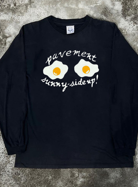 pavement摇滚乐队创意设计荷包蛋圆领长袖T恤美式复古vintage上衣