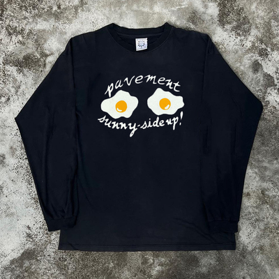 pavement摇滚乐队创意设计荷包蛋圆领长袖T恤美式复古vintage上衣