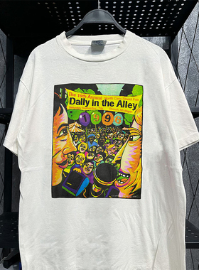 Dally In The Alley美式涂鸦抽象潮牌短袖T恤vintage小领口半袖潮