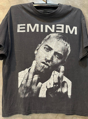 Eminem埃米纳姆人像复古嘻哈说唱oversize美潮炸街痞帅短袖T恤男