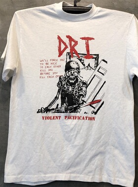 D.R.I.交叉捶打金属摇滚乐队哥特风vintage复古短袖男女质感T恤潮