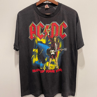 ACDC摇滚乐队周边美式街头vintage古着复古潮流落肩男女短袖Tee恤