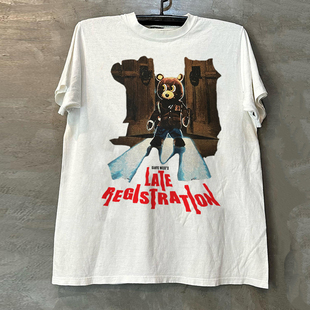 Kanye West侃爷音乐专辑辍学熊潮牌美式短袖T恤hiphop痞帅半袖男