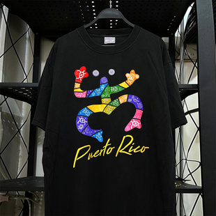 Puerto Rico美式西海岸风短袖T恤衫hiphop夏季重磅棉痞帅男女半袖