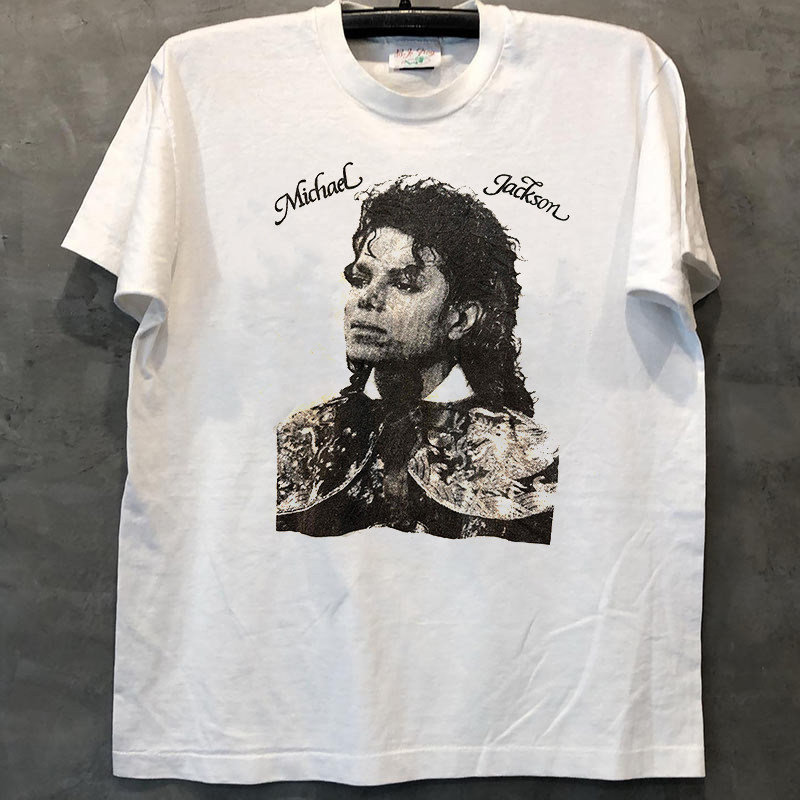 Michael Jackson迈克尔杰克逊痞帅人像圆领chic嘻哈短袖宽松T恤男